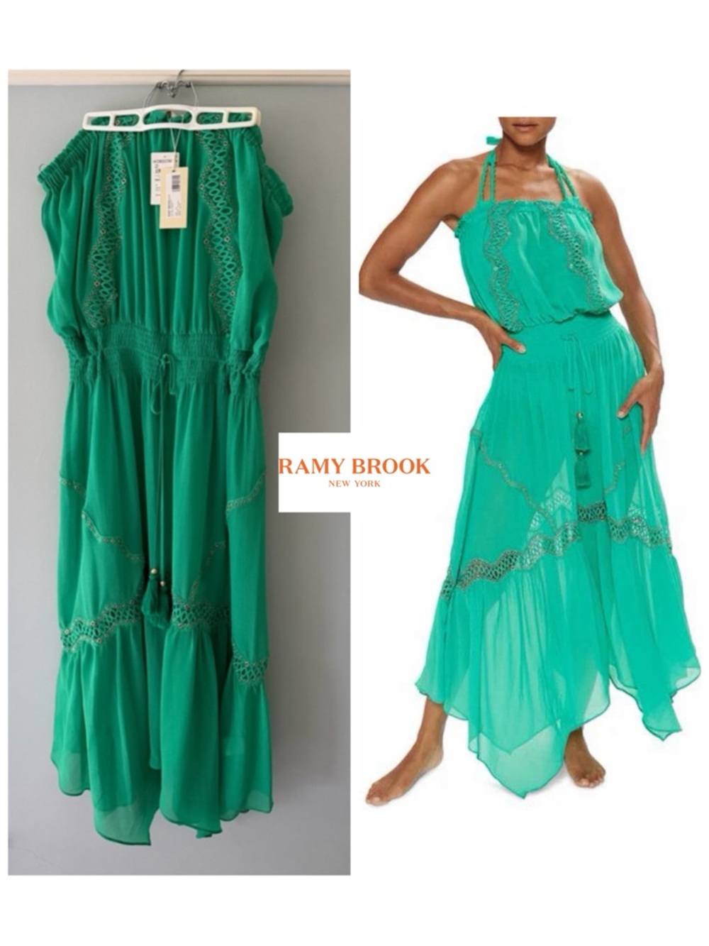 NWT - Ramy Brook Mallory Embellished Maxi Swim Cover-Up in Palm Green (XXL)